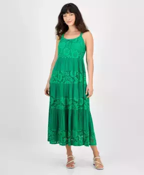 Миниатюрное миди-платье без рукавов с кружевной отделкой и ярусами Robbie Bee, зеленый