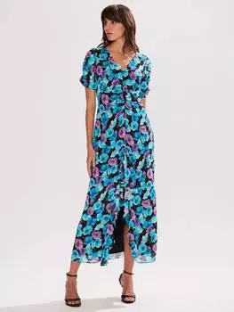 Миниатюрное миди-платье с цветочной оборкой спереди Ro&Zo, синий