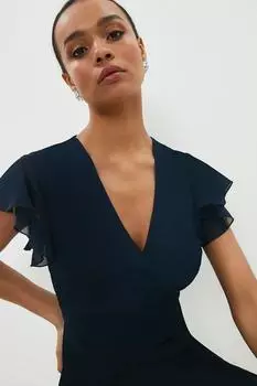 Миниатюрное многоярусное платье макси с рюшами на подоле Coast, темно-синий