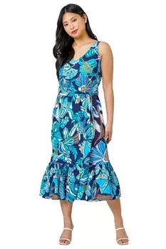 Миниатюрное многоярусное платье с цветочным принтом Roman, синий