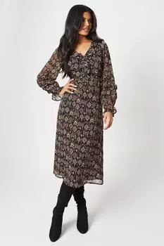 Миниатюрное моно-платье миди с абстрактной оборкой спереди Wallis, мультиколор