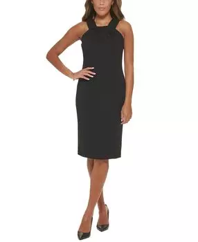Миниатюрное однотонное платье-футляр с вырезом халтер Calvin Klein, черный