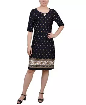 Миниатюрное платье до колена с рукавами по локоть и фурнитурой NY Collection, мульти