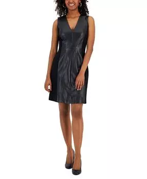 Миниатюрное платье-футляр из искусственной кожи с V-образным вырезом I.N.C. International Concepts, черный