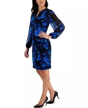 Миниатюрное платье-футляр из шифона с рукавами Connected, синий