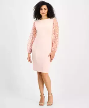 Миниатюрное платье-футляр с прозрачными рукавами и аппликацией Connected, розовый