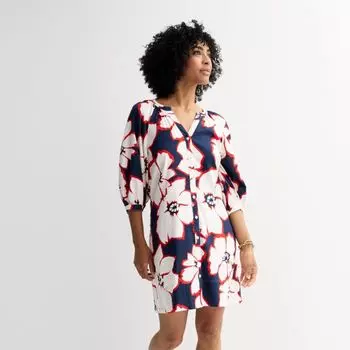 Миниатюрное платье-футляр с пуговицами спереди Sonoma Goods For Life, цвет navy brush floral