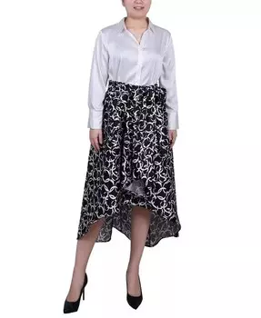 Миниатюрное платье из атласа и микадо с высоким вырезом и низким вырезом NY Collection, мультиколор