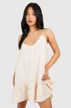 Миниатюрное платье из марлевой ткани Petite boohoo, бежевый