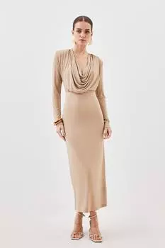 Миниатюрное платье из трикотажного крепа Midaxi с воротником-хомутом Karen Millen, коричневый