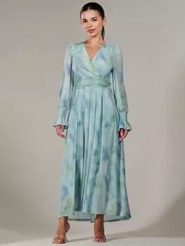 Миниатюрное платье макси из сетчатой ткани с завязками Jolie Moi, зеленый/разноцветный