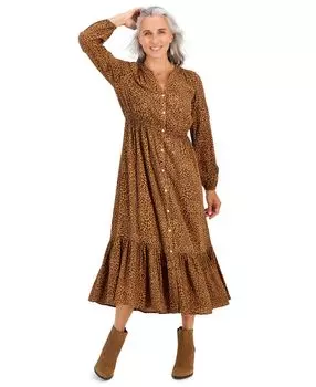 Миниатюрное платье макси с анималистичным принтом и длинными рукавами Style & Co