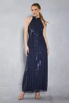 Миниатюрное платье макси с бретелькой на шее и пайетками Oasis, темно-синий