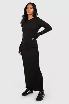 Миниатюрное платье макси с круглым вырезом и длинными рукавами boohoo, черный