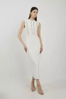 Миниатюрное платье макси с повязками в форме милитари Karen Millen, белый