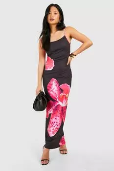 Миниатюрное платье макси с ярким цветочным принтом boohoo, черный