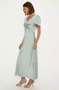 Миниатюрное платье макси с рукавами ангела и закрученной передней частью для подружек невесты Oasis, зеленый