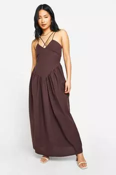 Миниатюрное платье макси с заниженной талией boohoo, коричневый