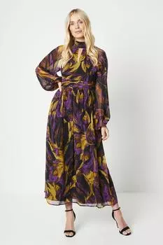 Миниатюрное платье мидакси с принтом перьев и завязкой на спине Wallis, фиолетовый