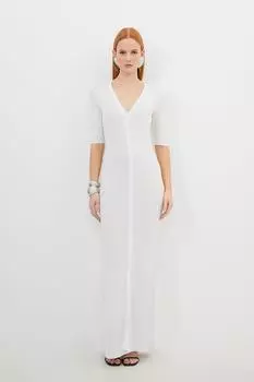 Миниатюрное платье мидакси с прозрачной трикотажной юбкой из смесовой вискозы Karen Millen, белый