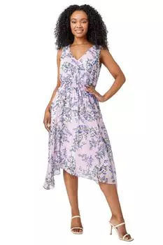 Миниатюрное платье-миди без рукавов с цветочным принтом Roman, фиолетовый