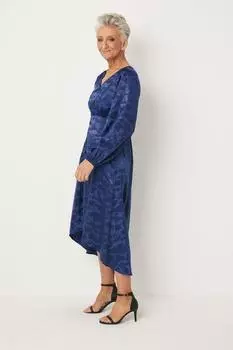 Миниатюрное платье миди на пуговицах из атласа и вискозы с жаккардовыми пуговицами Wallis, темно-синий