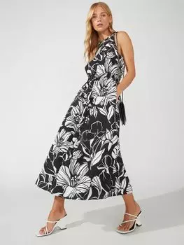 Миниатюрное платье-миди с цветочным принтом Ro&Zo, черно-белый