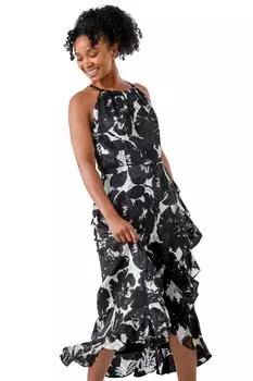 Миниатюрное платье миди с оборками по подолу Roman, черный