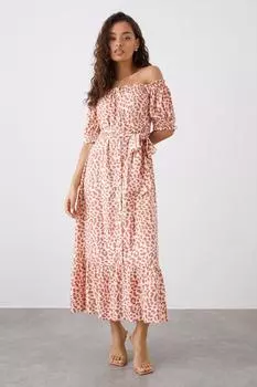 Миниатюрное платье миди с открытыми плечами и пуговицами с животным принтом Dorothy Perkins, мультиколор