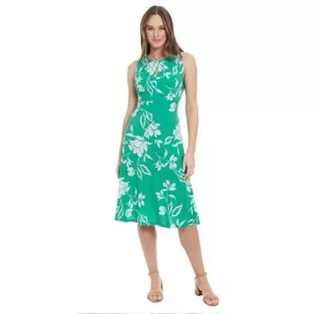 Миниатюрное платье-миди с вырезом и расклешенным подолом без рукавов London Times, цвет green ivory