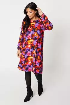 Миниатюрное платье прямого кроя из джерси с завязками на манжетах и абстрактным узором Wallis, мультиколор