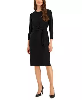 Миниатюрное платье прямого кроя с вырезом лодочкой и завязками по бокам и искусственным запахом Kasper, черный