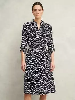 Миниатюрное платье-рубашка с геометрическим рисунком cali Hobbs, цвет Navy/Ivory