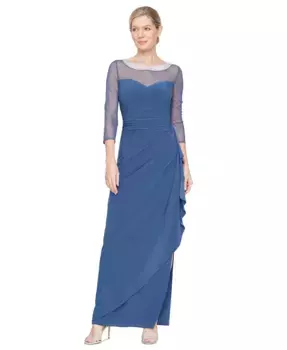 Миниатюрное платье с 3/4 рукавом и рюшами в стиле "иллюзия" Alex Evenings, синий