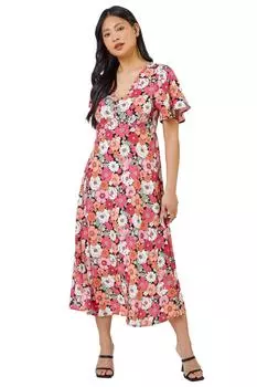 Миниатюрное платье с цветочным принтом и рукавами-флейтой Roman, розовый