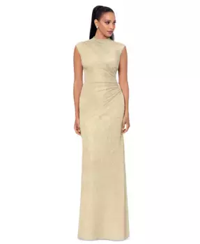 Миниатюрное платье с драпировкой из металлизированной жатой ткани Betsy & Adam, золотой