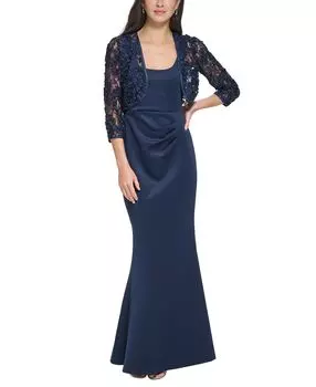 Миниатюрное платье с круглым вырезом и кружевное болеро Jessica Howard, синий