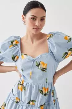 Миниатюрное платье с оборками и принтом Petite Lemon Dorothy Perkins, синий