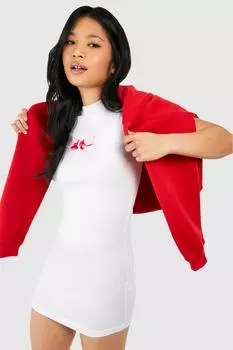 Миниатюрное платье с принтом Petite и бантом boohoo, белый