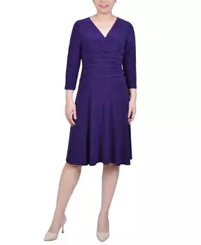 Миниатюрное платье с рукавами 3/4 и присборенной талией NY Collection, фиолетовый