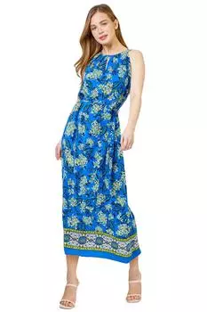 Миниатюрное платье с воротником-бретелькой и цветочным принтом Roman, синий