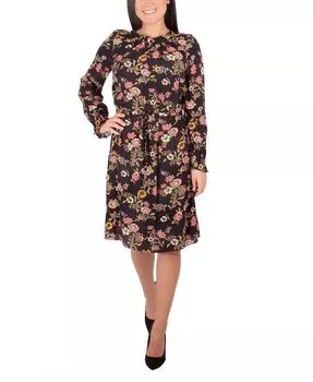 Миниатюрное платье со складками и длинными рукавами NY Collection, мультиколор