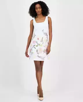 Миниатюрное платье-трапеция с квадратным вырезом и вышивкой Tahari ASL, оранжевый