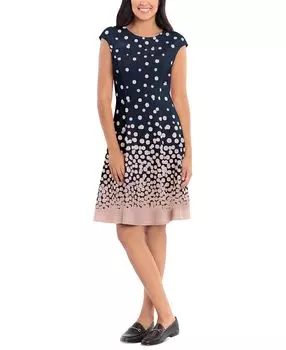 Миниатюрное платье в горошек с расклешенной юбкой London Times, мульти