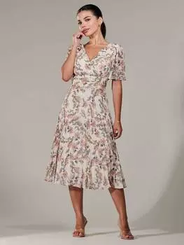 Миниатюрное плиссированное шифоновое платье мидакси Jolie Moi, цвет Orange/Multi