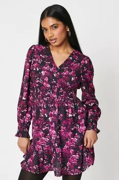 Миниатюрное розовое мини-платье с цветочным принтом и запахом на талии Dorothy Perkins, розовый