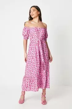 Миниатюрное розовое платье миди с вырезом на пуговицах и завязками в стиле Ditsy Dorothy Perkins, розовый