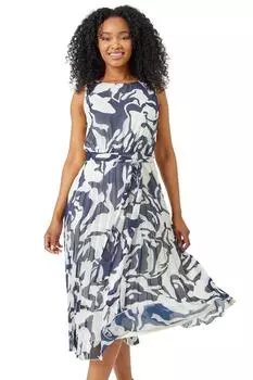 Миниатюрное шифоновое платье без рукавов с цветочным принтом Roman, синий