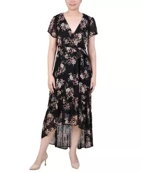 Миниатюрное шифоновое платье с короткими рукавами и высоким низким подолом NY Collection