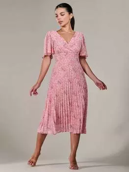 Миниатюрное шифоновое плиссированное платье мидакси Jolie Moi, розовый